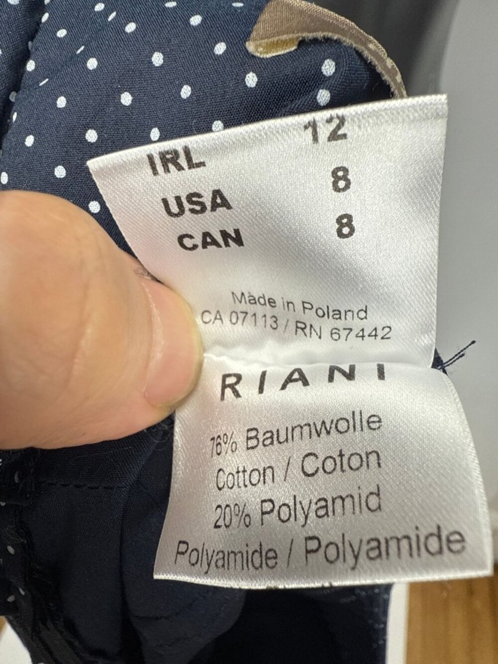 RIANI Polka Dot Preppy Classic A-Line Pleated Stretch Navy White Skirt Size 8 - Picture 7 of 8